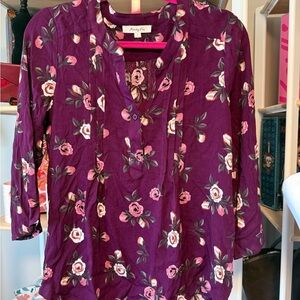 Monday Funday Purple Floral Blouse size small NWOT